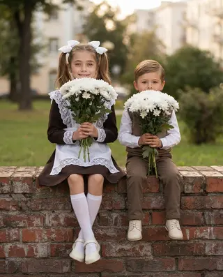 1 сентября белые хризантемы